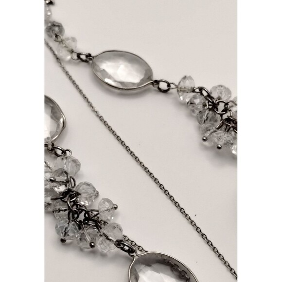 Green Crystal Key Necklace Triple Chain Bottom Into One Faceted Crystal Layered - Picture 6 of 12